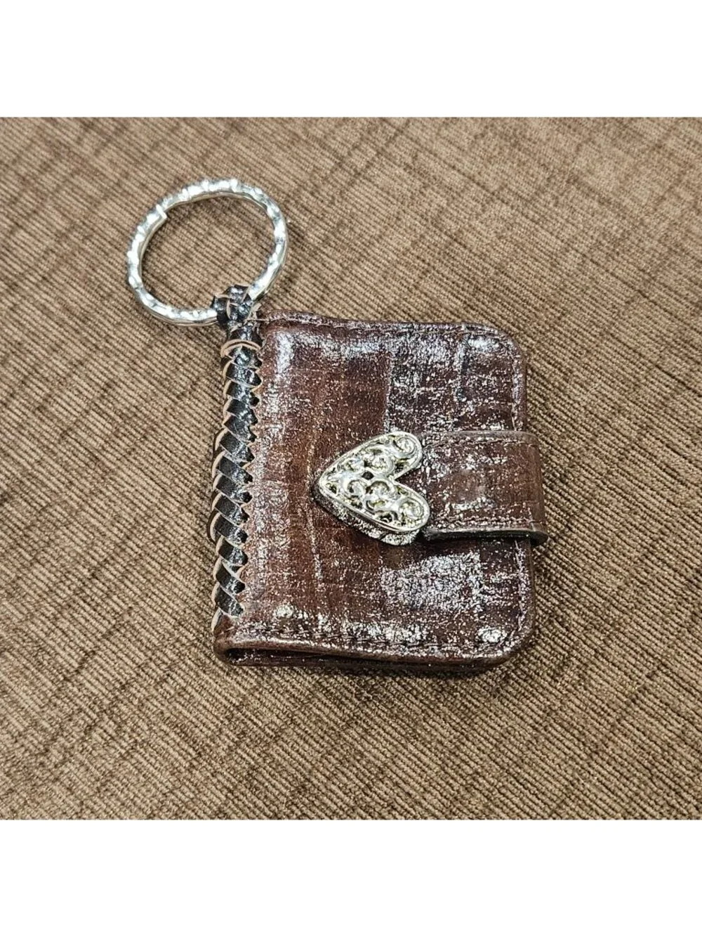 Brighton Leather Picture Keychain fob classic Heart snap Clasp Photo Sleeves